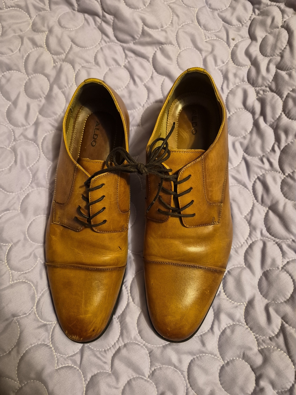 Aldo Men’s Honey Brown Leather Cap-Toe Oxfords